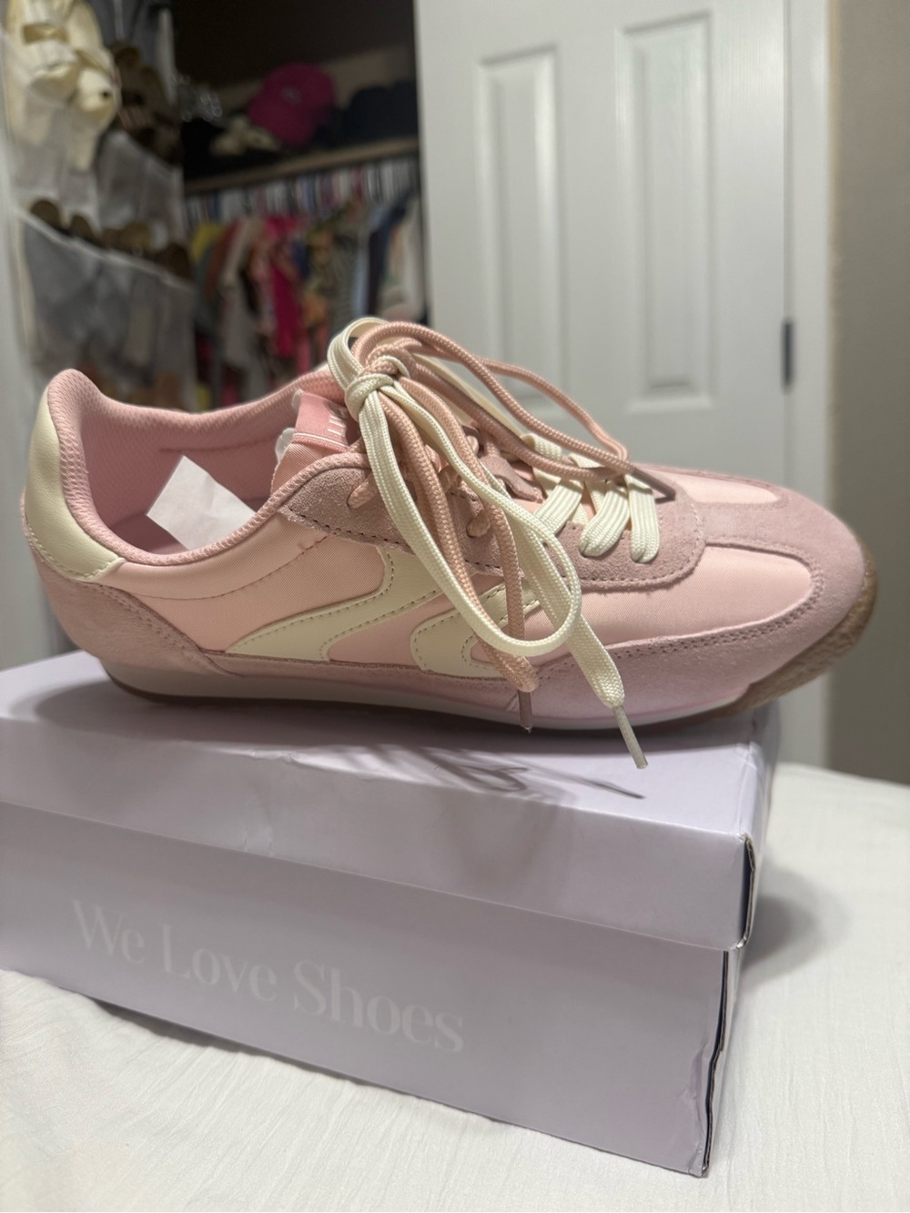 Women's Pink Retro Runner Sneakers - Cream Accent - Picture 2 of 3